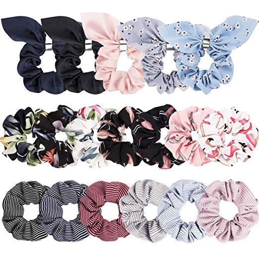 multicolors hair scrunchies with bows and patterns