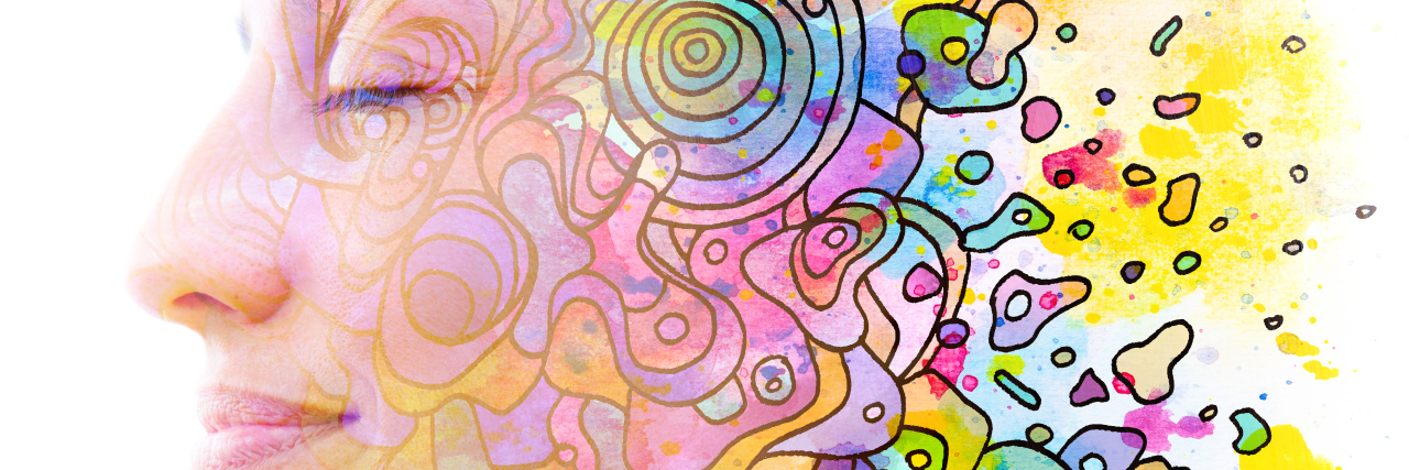 Why I Am Glad I Have Autism Paintography. Double exposure photo of a woman with colorful shapes.