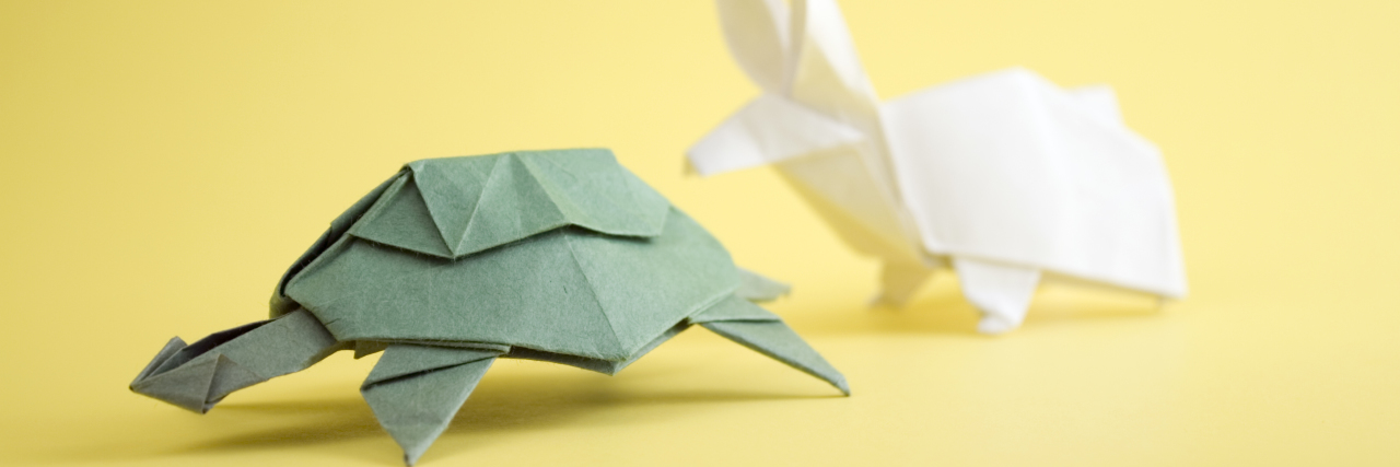 Origami tortoise and hare.