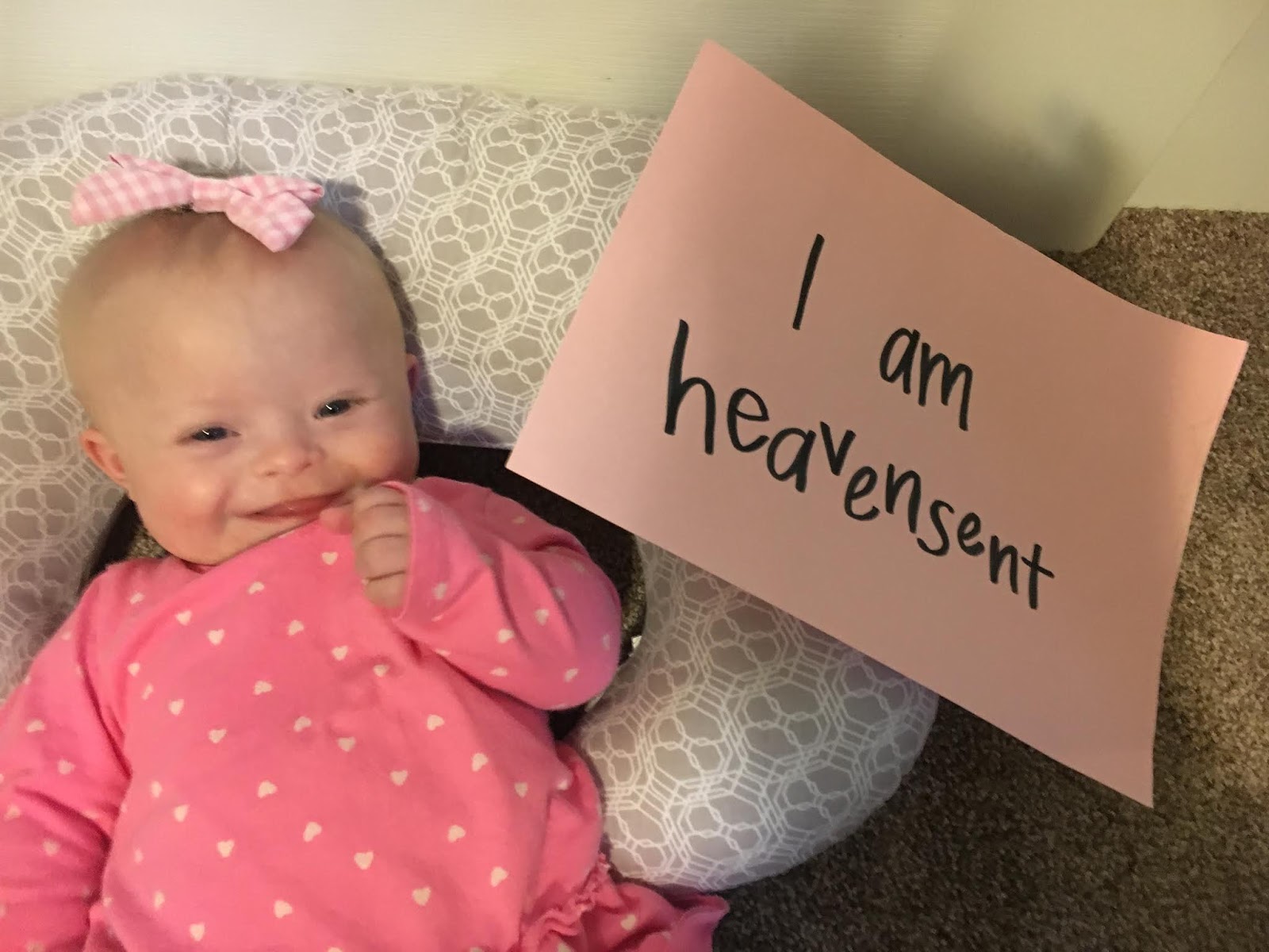 Alice with a note next to her "I am heavensent."