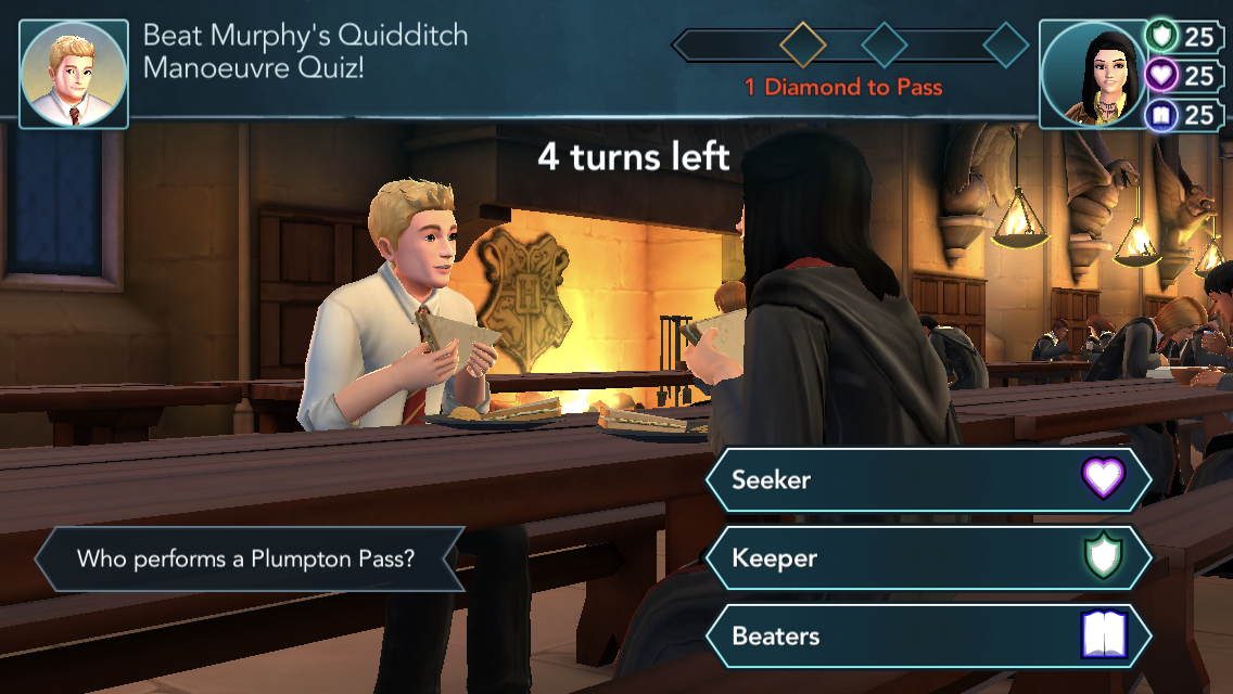 Screenshot of Murphy McNully eating in the great hall in Hogwarts Mystery game
