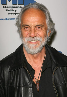 Tommy Chong with black jacket on and necklace
