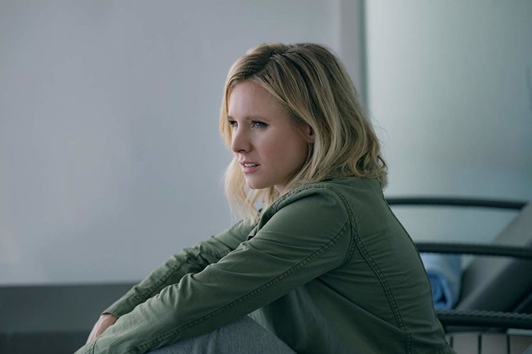 Kristen Bell in green jacket profile