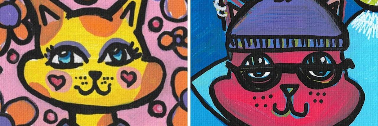 How Autistic Artist Margaux Wosk Fosters Autism Acceptance Margaux Wosk's artwork, two cat paintings in bright colors