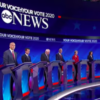Democratic Presidential debate candidates lined up onstage