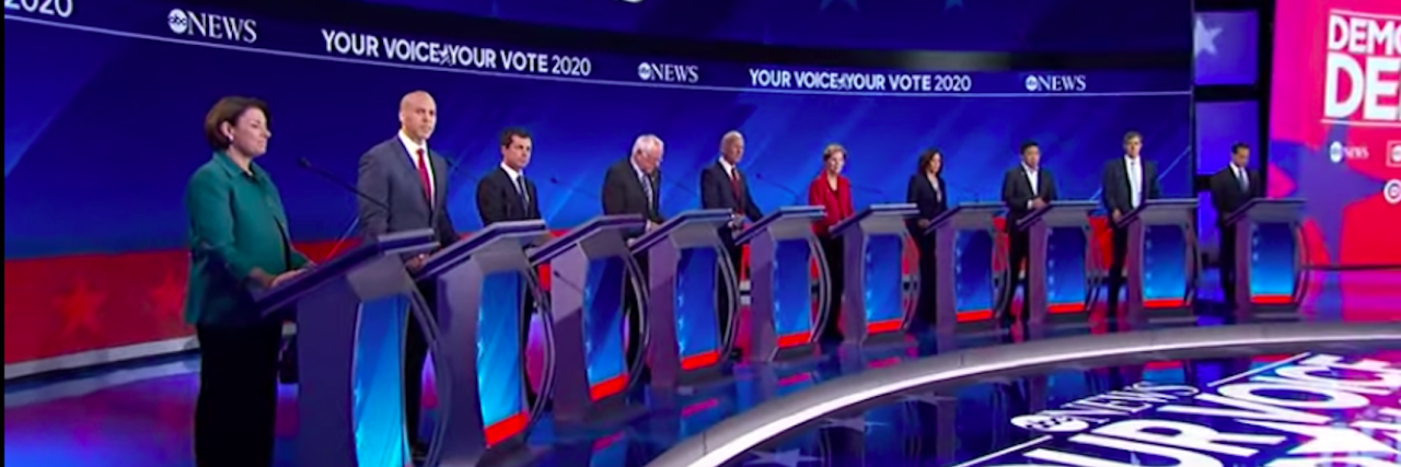 Presidential Candidate Pete Buttigieg Calls for Autism Acceptance Democratic Presidential debate candidates lined up onstage