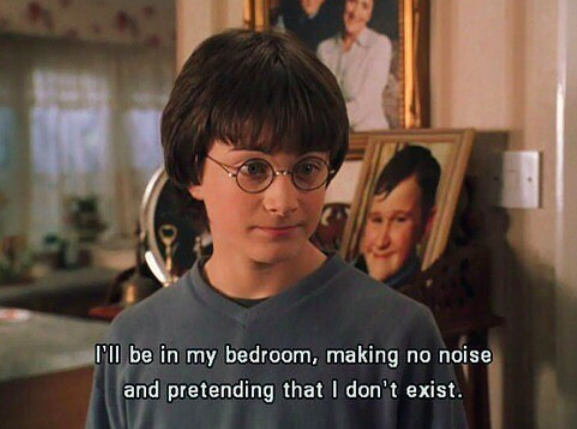 Picture of harry potter: "I'll be in my room, making no noise and pretending that I don't exist"