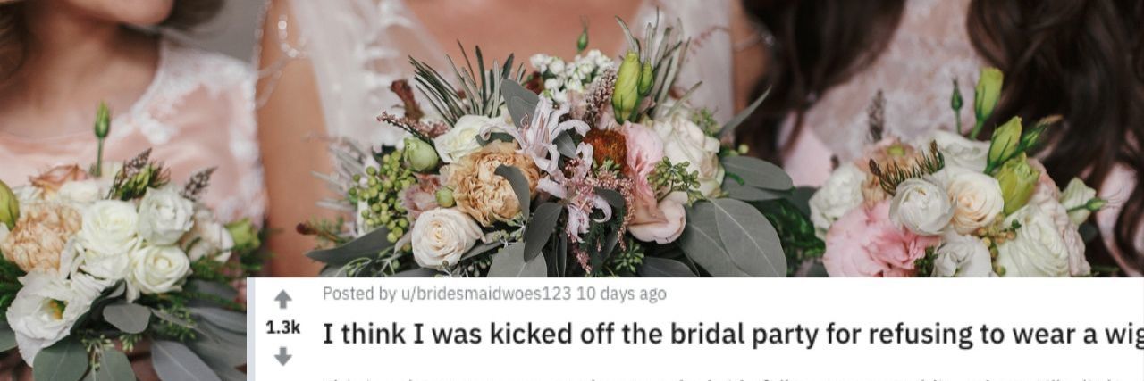 post of bridesmaid explaining how bride suggested she wear a wig