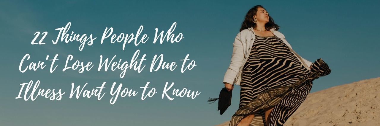 22 Things People Who Can’t Lose Weight Due to Illness Want You to Know woman with zebra print dress and white jacket standing in sand
