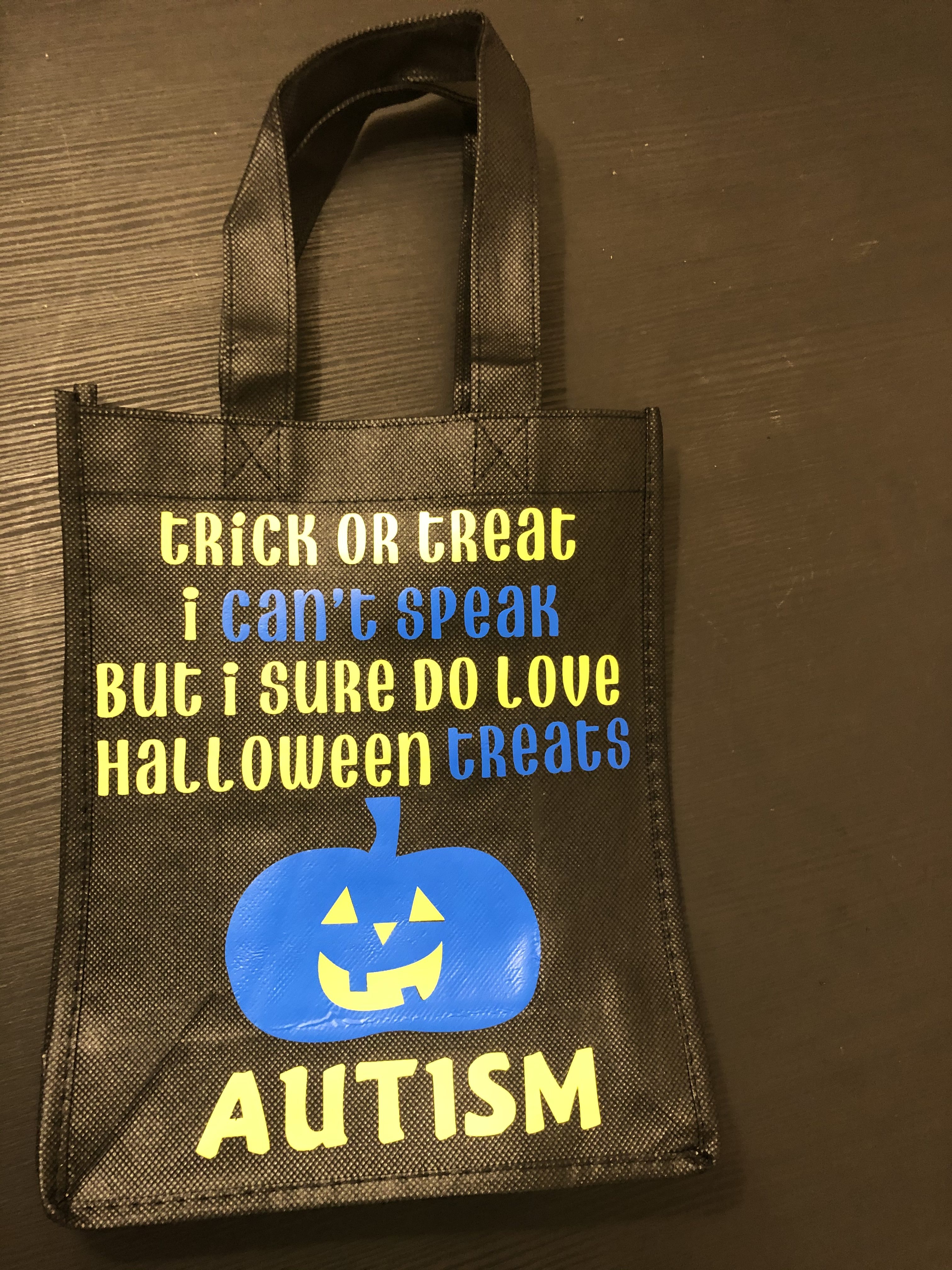 Halloween trick-or-treat bag idea for autistic and/or nonverbal children.