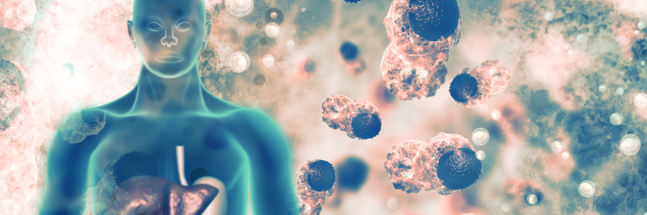 Using Pain Neuroscience Education as Part of Chronic Pain Treatment 3-D like photo of a human body with organs lit up and cells surrounding the body in the background