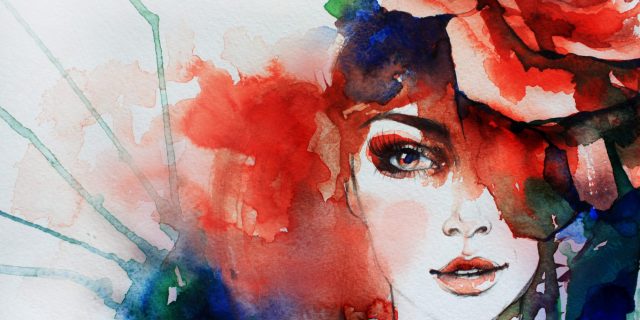 The 'Victim Blaming' Questions I Faced After Becoming Ill watercolor of a woman's face with red and blue and green colors surrounding