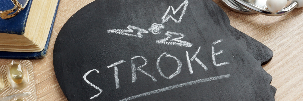 Why I Help Spread Stroke Awareness The word "stroke" written on a chalkboard head.