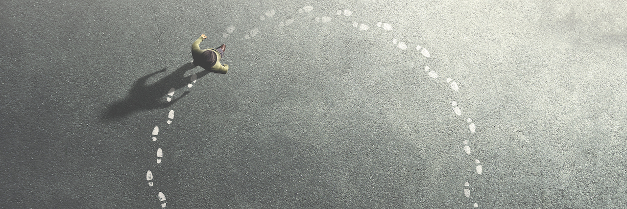 Breaking the Loop of Negative, Paradoxical Thoughts from My Depression Illustration of a man walking in circles