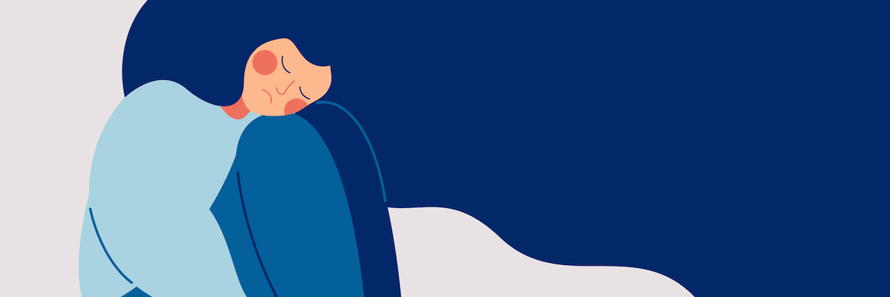 Fighting Back Against Lyme Disease and Chronic Illness Illustration of a sad woman hugging her knees to her chest