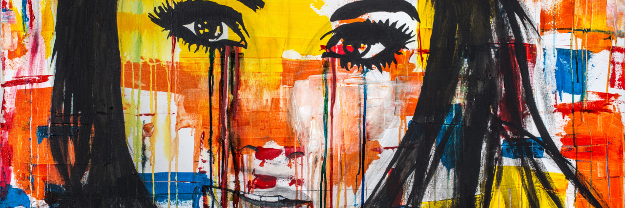 Adjustment Disorder: What Causes It and How to Treat It The unseen emotions of her innocence is an acrylic painting, Ink and watercolor on Canvas of a young women crying colors..Sometimes our outward appearances mask what going on inside us.