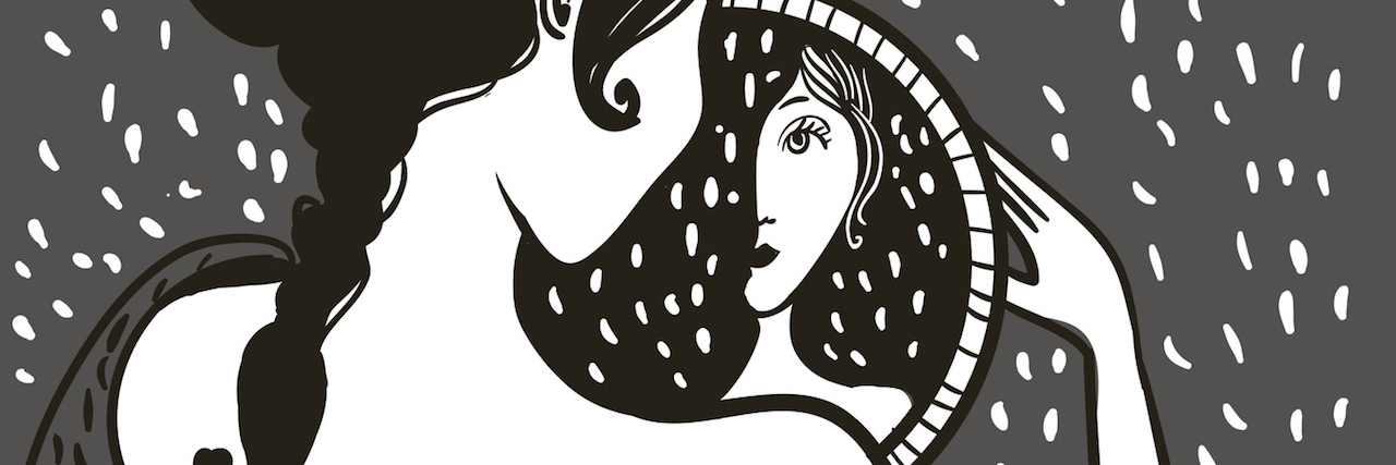 Bipolar Disorder Symptoms Make You Question Your Identity An illustration of a woman looking at herself in the mirror