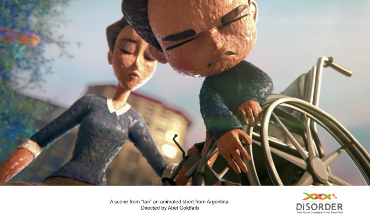 an image from one of the rare disease films, animated. a boy in a wheelchair in pain.