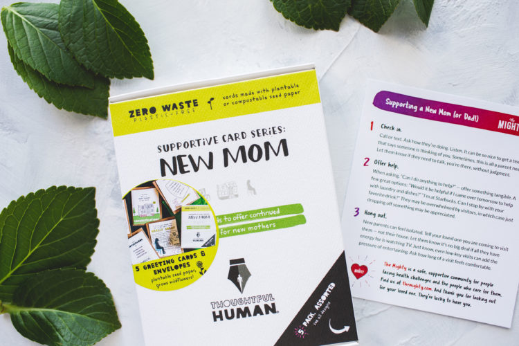 thoughtful human card bundle for new moms, featuring an insert with the mighty story on it