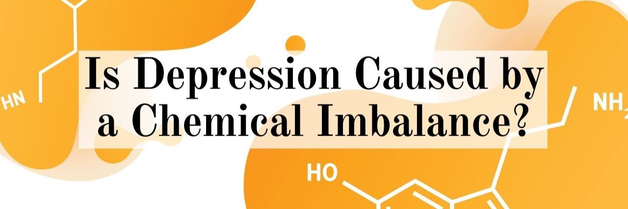 Is Depression Caused by a Chemical Imbalance? header image with yellow serotonin illustrations