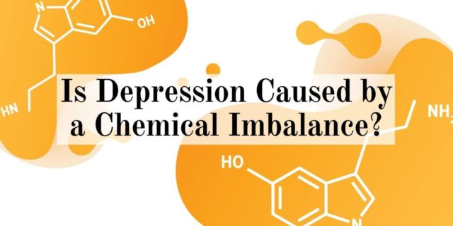 Is Depression Caused by a Chemical Imbalance? header image with yellow serotonin illustrations