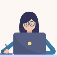 Woman working on laptop vector.