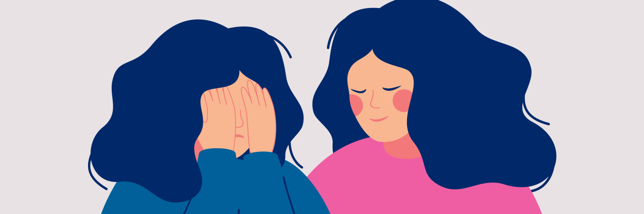 Living With Adrenal Insufficiency and Finding Support illustration of a woman comforting a friend