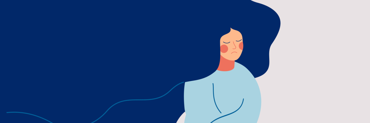 When Friends Don't Believe You Have a Physical Illness A photo illustration of a sad woman with her arms wrapped around herself.