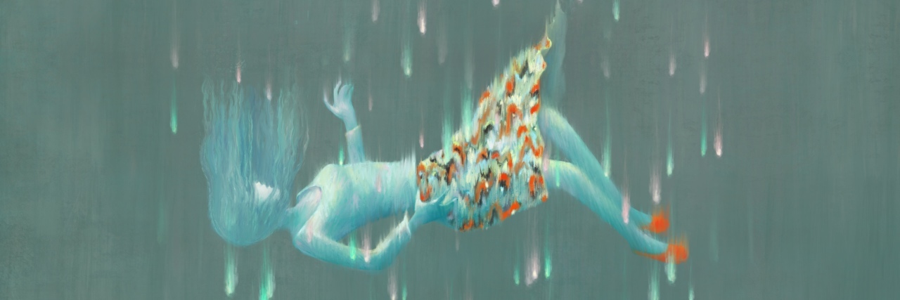 Why My Anxiety Disorder Is More Than Just Everyday Worries watercolor of a girl in a skirt falling in space horizontal, rain drop like colors around her