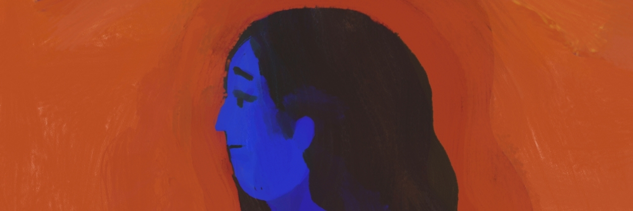 Sad blue girl painting