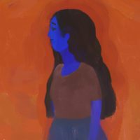Sad blue girl painting