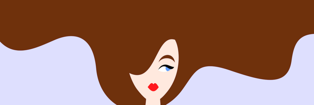 Illustration of woman with brown hair on a blue background