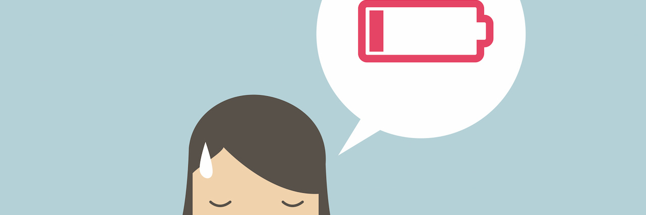 Living With Chronic Illness is Like Having a Low-Capacity Battery Business woman with low battery - illustration