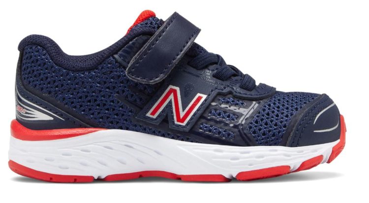 Hook and Loop 680v5 shoe with laces and Velcro blue red and white shoe