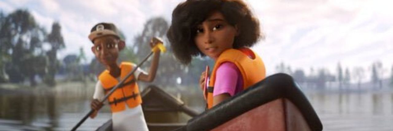 Pixar's New Short Film 'Loop' Is About a Nonverbal Autistic Girl Pixar short film Loop, showing two young people in a red canoe on the water