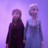 screenshot from disney's frozen 2 showing Anna, Elsa, Kristoff, Sven and Olaf walking through purple mist looking scared