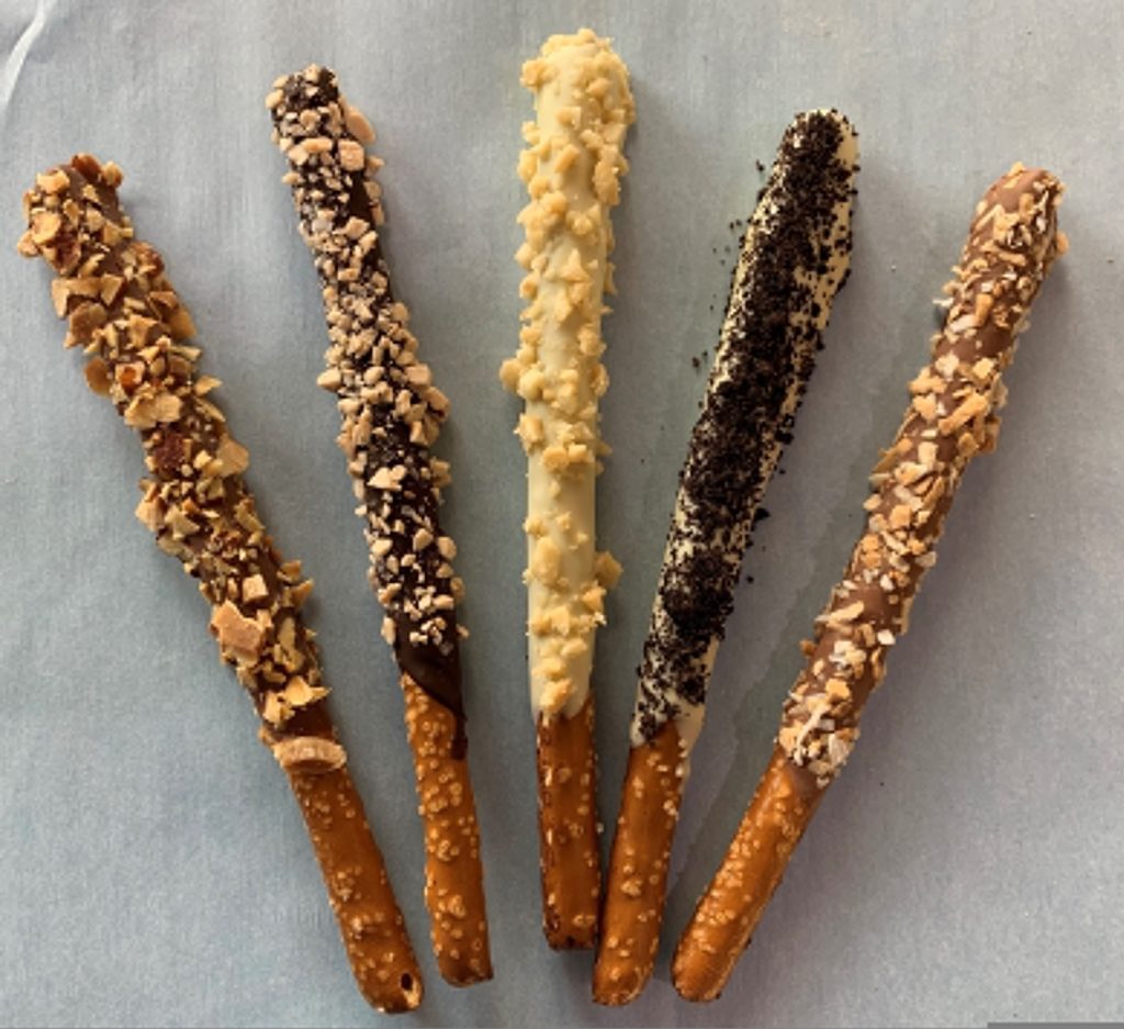 Image of five gourmet chocolate covered pretzels