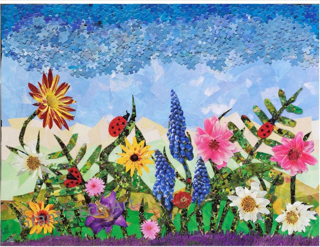 Artwork of ladybugs and flowers by an artist on the autism spectrum