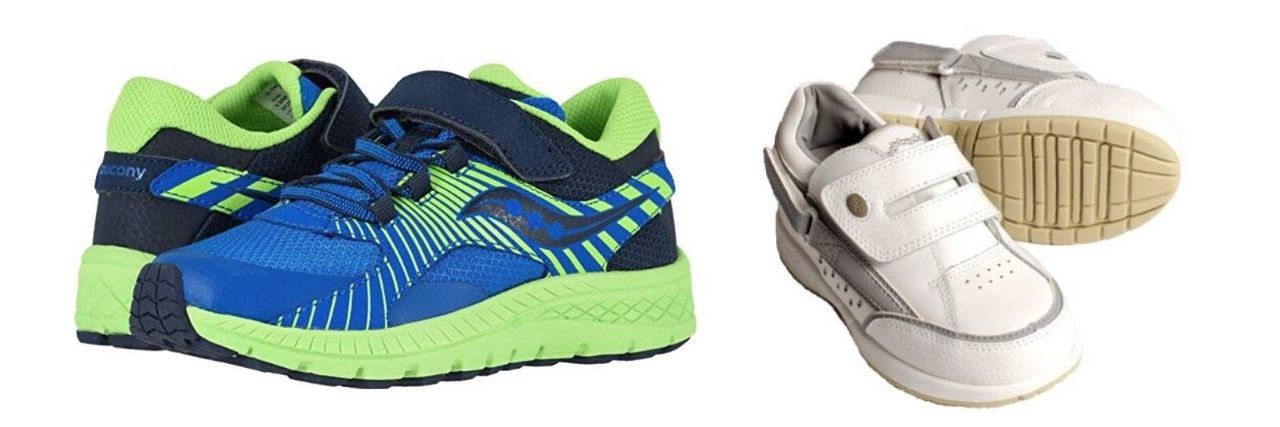 10 of the Best Shoe Brands for Kids With Disabilities shoes for kids one pair of blue and neon green sneakers and one pair of white shoes both have velcro