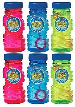 six pack of bubbles in pink, blue, and green containers