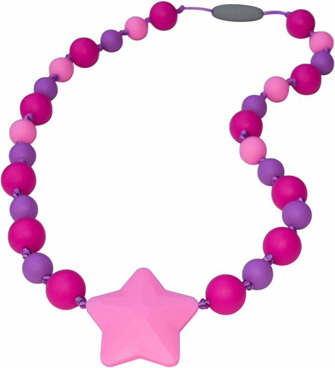 Munchables Starlight Chewable Necklace purple and pink beads with pink star center bead