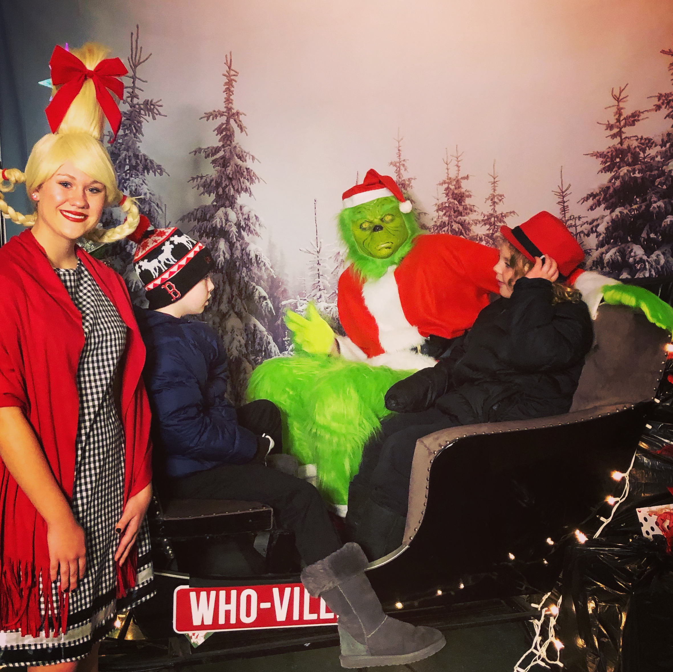 Christina's sons meeting the Grinch.