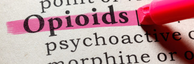 The word "opioid" highlighted in a book