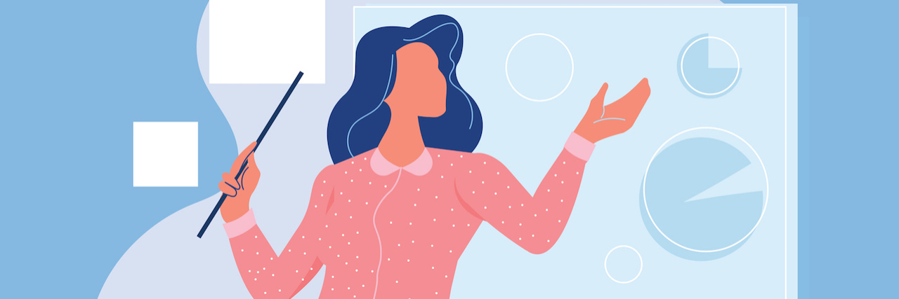 Teachers Deserve Mental Health Support Too Illustration of a teacher in front of the board