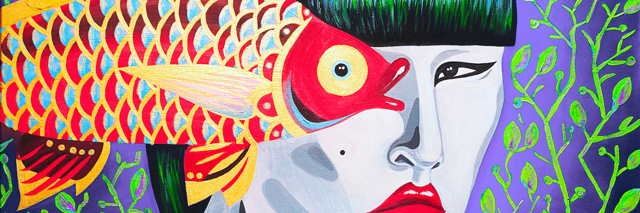 16 of the ‘Weirdest’ Triggers for People With Borderline Personality Disorder Modern painting of woman and a fish, the fish is in front of the woman and its eye is where her eye would be.