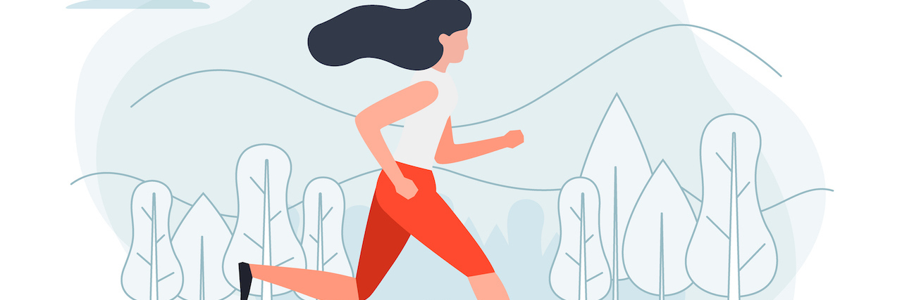 Illustration of a young woman running outside