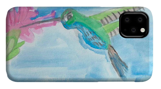 Cellphone case with an illustrated hummingbird