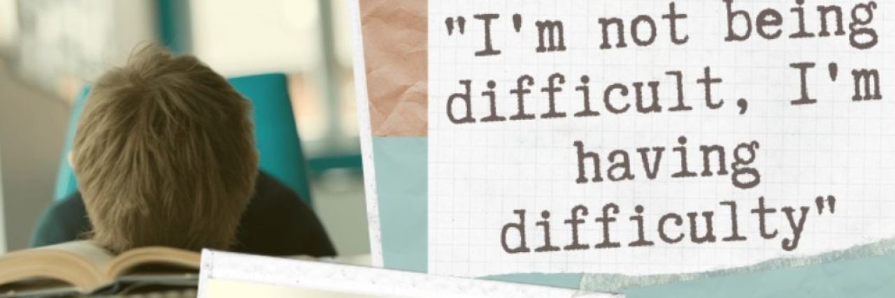 The Phrase That Changed How I See My Disability a boy hanging is head in a book and a drawing of a superhero mom