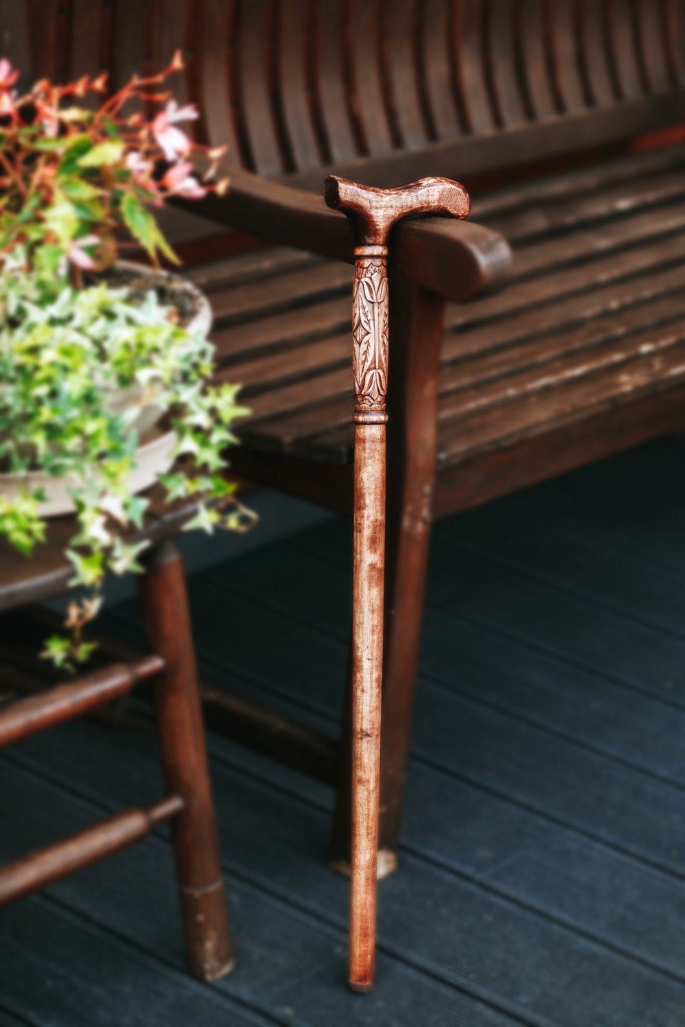 Hand-carved wooden cane.