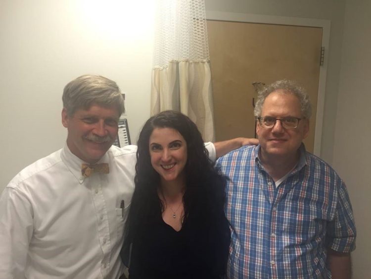 Endometriosis patient Jenna Zraick with her father (right) and doctor, Dr. Malcolm Mackenzie (left)